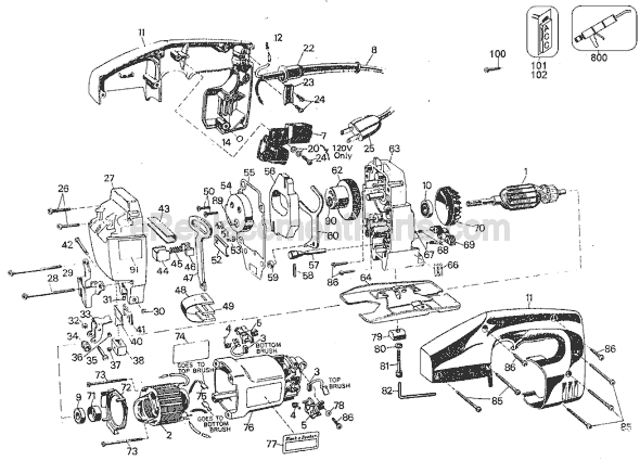 Page A Diagram and Parts List for 3157-10 Type 1 Black and Decker Jig Saw